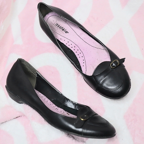 BLACK BALLET FLATS 6 Azaleia Dress Shoes Office Work Buckle Basic Neutral Fall - Picture 1 of 11